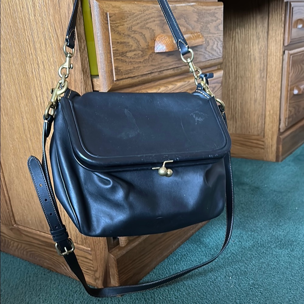 Coach Black Leather Shoulder Bag with Silver Hardware